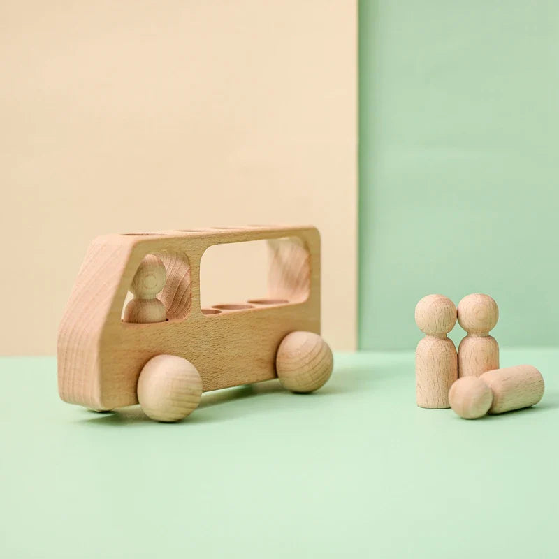 Montessori Beech Wood Wooden Bus Toy