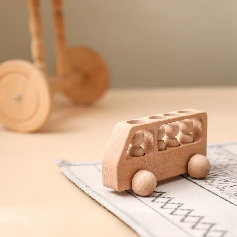 Montessori Beech Wood Wooden Bus Toy