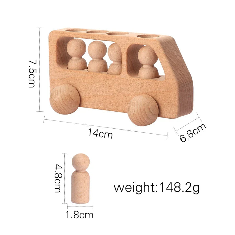 Montessori Beech Wood Wooden Bus Toy