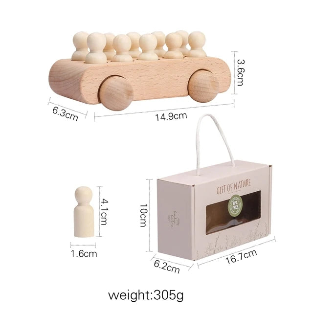 Montessori Beech Wood Wooden Bus Toy
