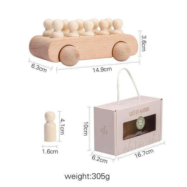 Montessori Beech Wood Wooden Bus Toy