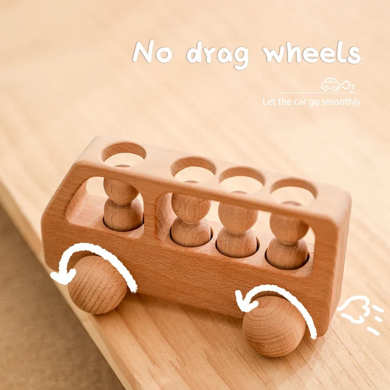 Montessori Beech Wood Wooden Bus Toy
