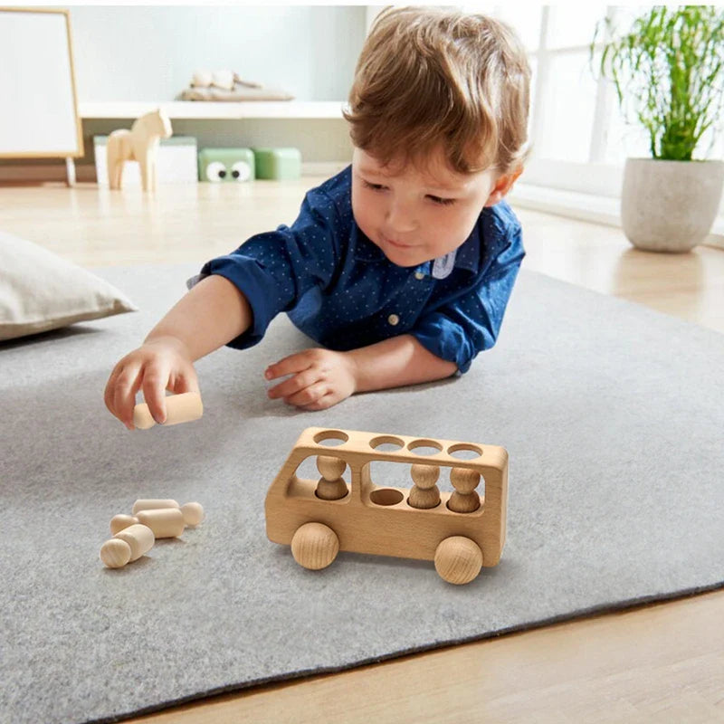 Montessori Beech Wood Wooden Bus Toy