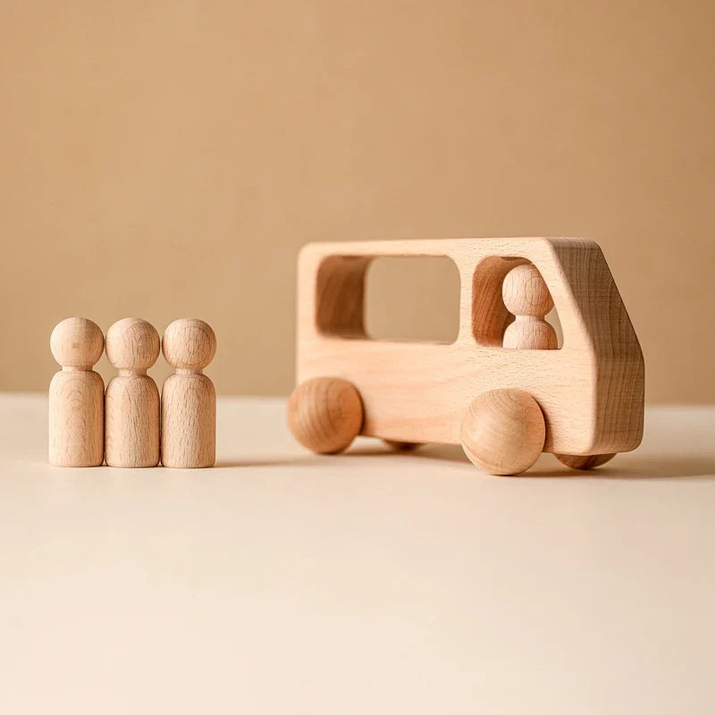 Montessori Beech Wood Wooden Bus Toy