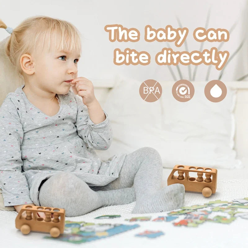 Montessori Beech Wood Wooden Bus Toy