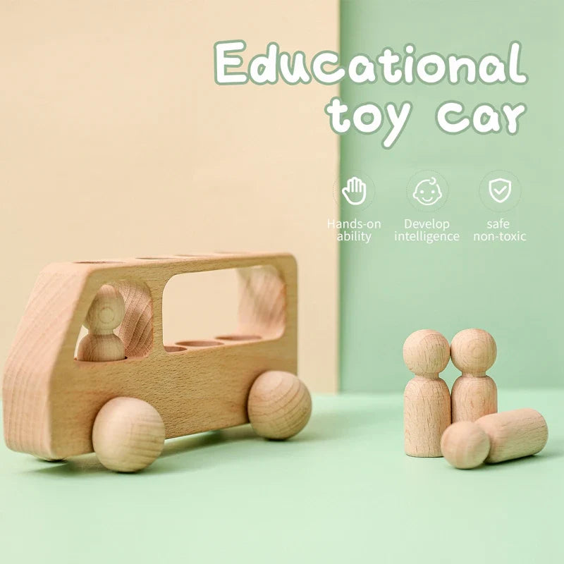 Montessori Beech Wood Wooden Bus Toy