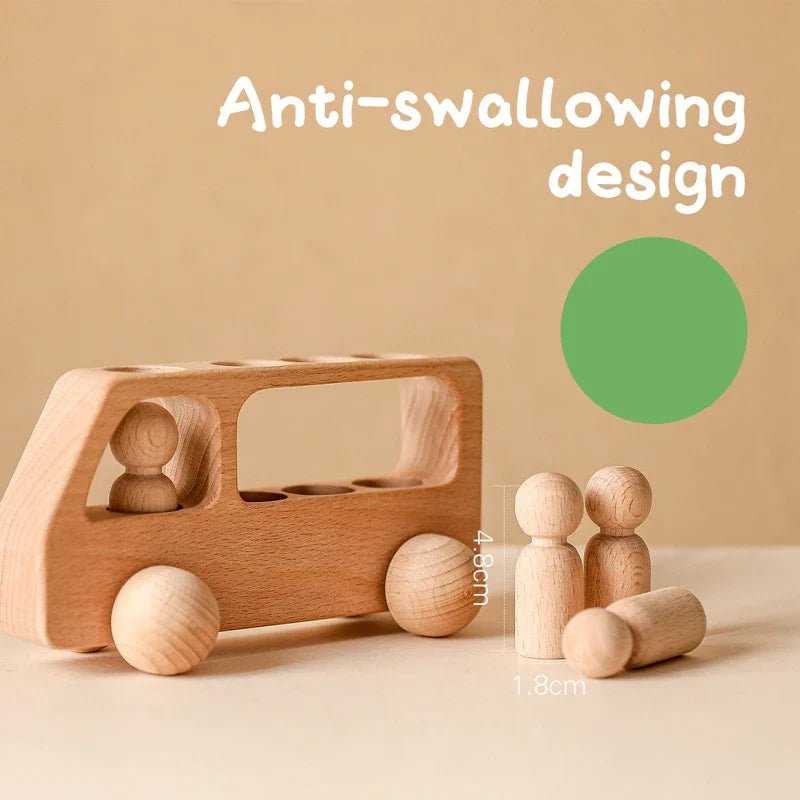 Montessori Beech Wood Wooden Bus Toy