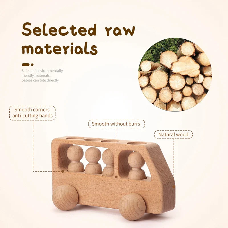 Montessori Beech Wood Wooden Bus Toy