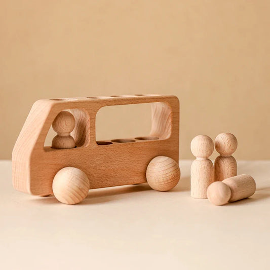 Montessori Beech Wood Wooden Bus Toy