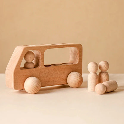 Montessori Beech Wood Wooden Bus Toy