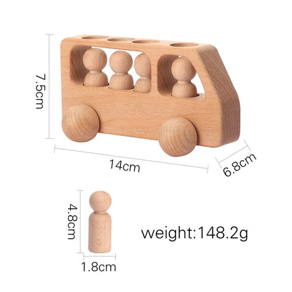 Montessori Beech Wood Wooden Bus Toy