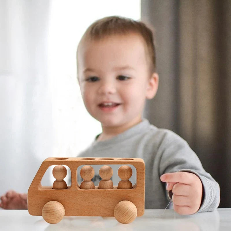 Montessori Beech Wood Wooden Bus Toy